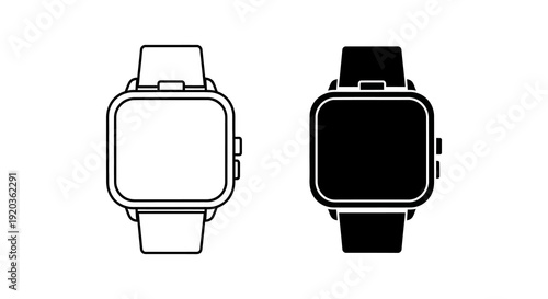 Two smartwatches displayed in a linear arrangement one white and one black showing their faces