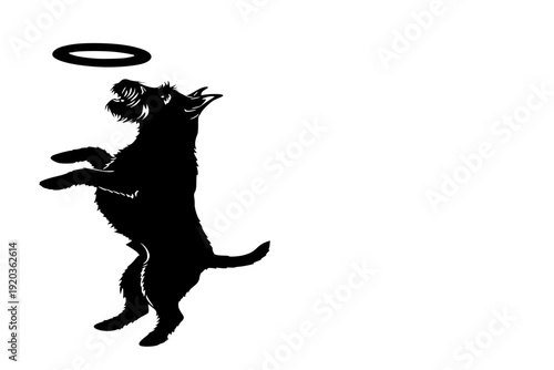 Small Terrier Dog Jumping High for Frisbee Silhouette Vector for Playful Pet Fun and Energetic Canine Activity