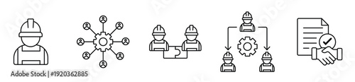 Construction Workforce Management Icon Set Outline Style