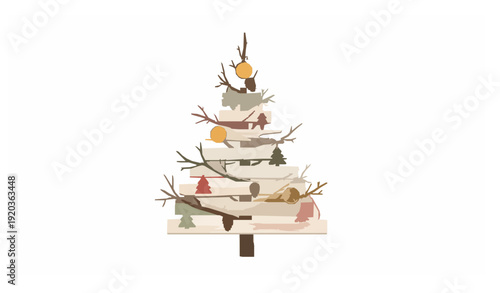 Minimalist Eco Christmas Tree Made from Recycled Materials Vector