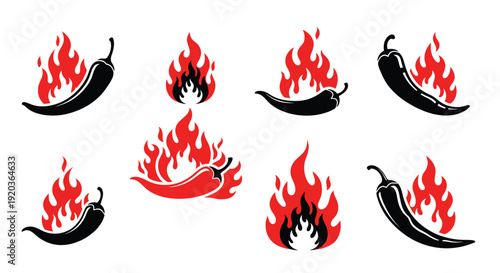 Fiery chili peppers a collection of burning hot pepper illustrations