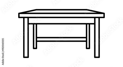 Simple line drawing of a rectangular table with four legs and a supporting brace high quality