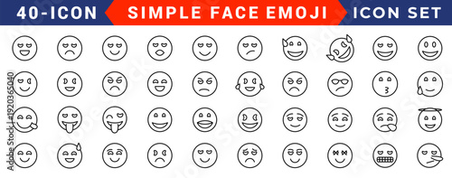 Simple outline emoji icons set. Modern design emoticons face icons collection. Set of vector , emotions and feeling like happy, angry, sad, laughing, teasing and dizzy faces.