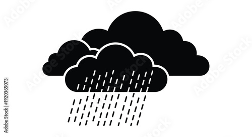 A simple black silhouette of a cloud releasing rainfall below