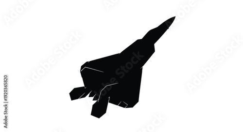Silhouette of a fighter jet against a stark white background