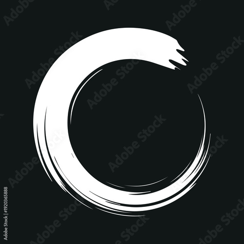 White brushstroke symbolizes infinity or unity on a minimalist black background symbolizing balance and harmony