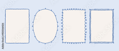 Doodle Coquette Frame Border Naive Vector Set Sketch Line Cookie Style Paper Invitation Card Template Collection