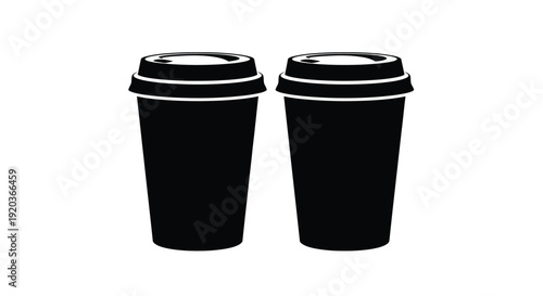 Two black coffee cups with lids presented in a simple graphic style