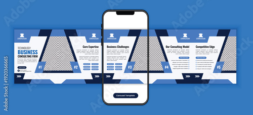 Tech Business Consulting Services Social Media Carousel Post Template for Corporate Strategy and Digital Transformation Agency Promotion