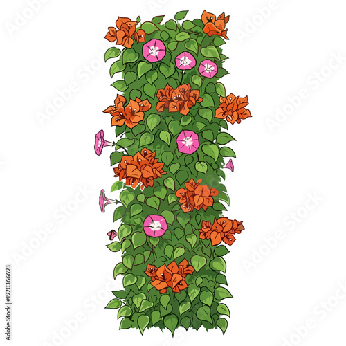 Hand-drawn illustration of a plant's seasonal cycle, from green growth and vibrant autumn to winter dormancy, representing nature's continuous change