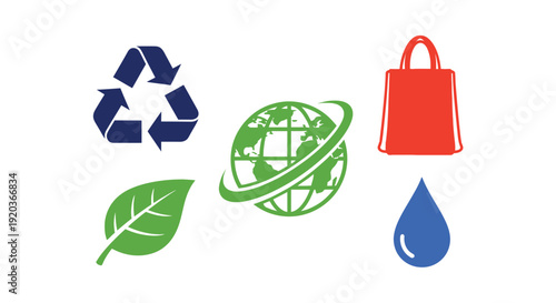 Environmental icons depicting recycling earth nature and water conservation