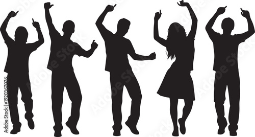 Silhouettes of people dancing and celebrating with joy together