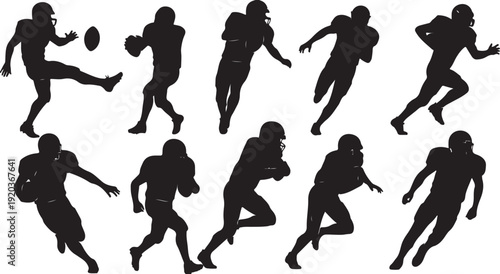 American Football Players in Various Running and Jumping Poses