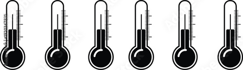 Thermometer silhouettes illustration, temperature measurement concept, science education design, weather comparison art, climate data representation, heat and cold indicator