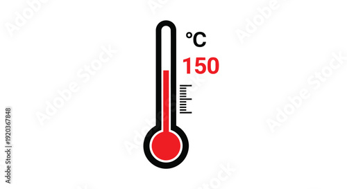 A graphic illustration of a thermometer displaying a temperature of 150 degrees