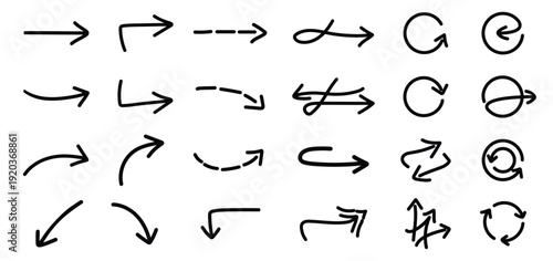 Black Arrow icons Set, hand drawn arrows icon For web and App Ui isolated on transparent background vector illustration