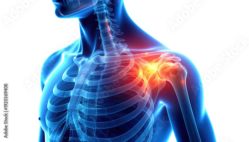 Human Shoulder Pain Highlighted Anatomy Medical Concept 3D Render Healthcare Illustration Isolated on White Background