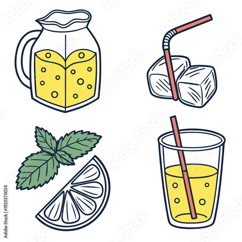 Refreshing Lemonade with Mint and Ice Cubes Vector Illustration