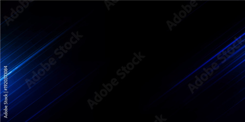 Digital illustration of an abstract blue background featuring glowing waves and bright energy rays in motion across a dark space with a light flare effect