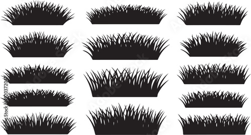 Collection of black grass silhouettes on white background various styles