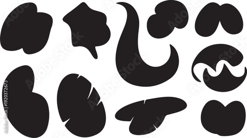 Collection of various black kidney and organ shapes isolated