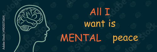 Mental health symbol head in line art style, posters banners, flyers, vector illustration