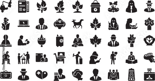 Black and white icons of business and daily life