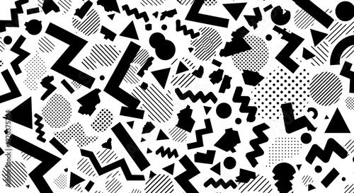 Black Geometric Shapes on White Background.
