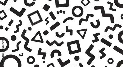 Black Geometric Shapes and Symbols Pattern.