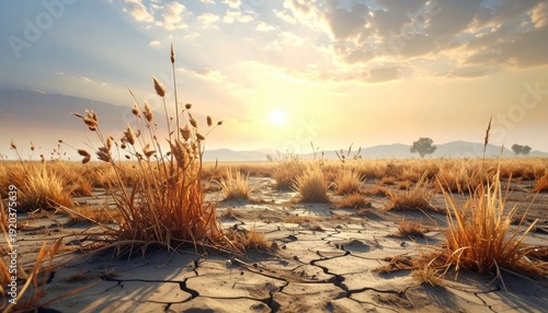 FlyPro_Firefly captures a stark image of parched, brown grass forming a tattered carpet on infertile ground, conveying severe lack of hydration and plant stress.