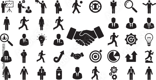 Business Partnership and Teamwork Icons in Black and White