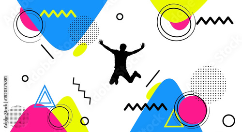 Man Jumping with Arms Outstretched Freely.