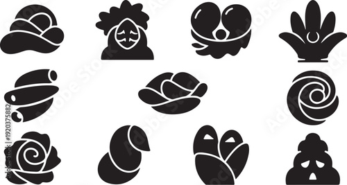 Black and white yoga poses icon set for meditation