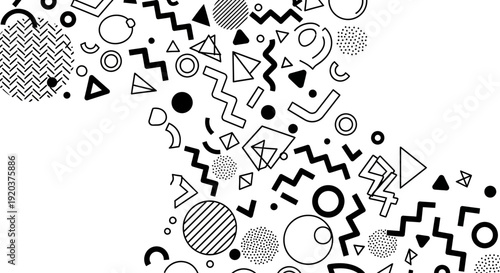 Memphis Pattern Geometric Shapes Black White.