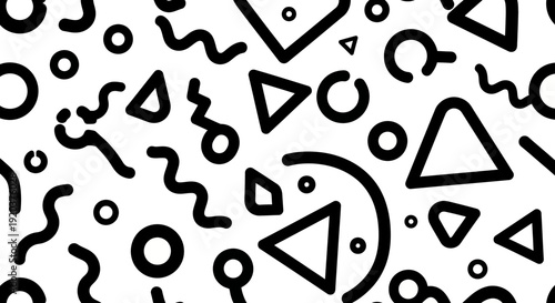 Black Geometric Shapes on White Background.