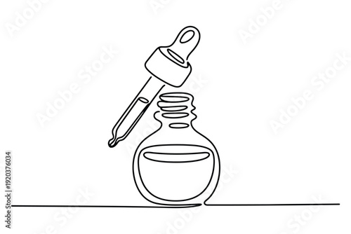 Black and white line of a dropper bottle dispensing liquid