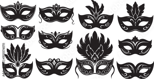 Collection of ornate black and white masquerade masks designs