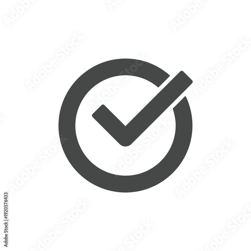 Simple black check mark icon inside a circular frame indicating approval