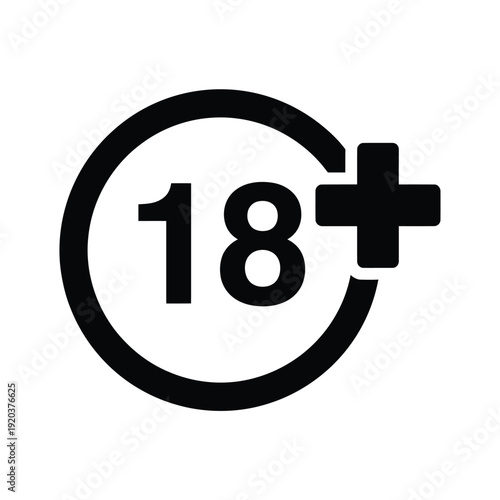 Black and white graphic depicting an 18 age restriction symbol