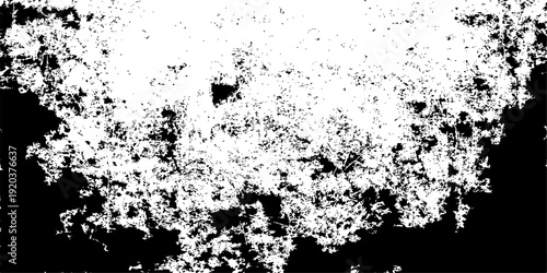 An abstract black ink splat and spray paint splatter vector texture creates a dirty grunge background pattern with artistic drips and blots on a minimalist border frame design element