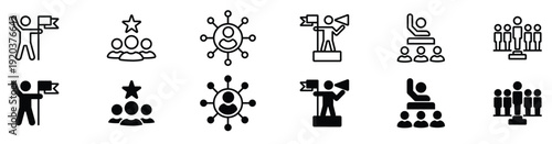 Outline and Solid Leadership Achievement Icon Collection