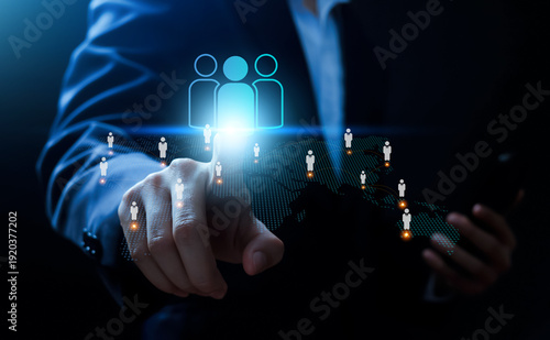 Εκτύπωση καμβά Business leader selecting global team network on digital interface, human resources management, talent recruitment, workforce analytics and international business expansion concept