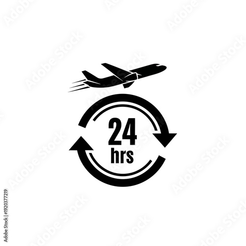 Fast 24 hour delivery airplane icon with circular arrows  quick shipping symbol