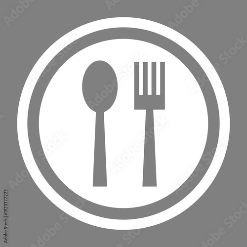 Flat gray icons of cutlery and plates.