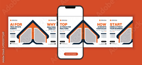 AI for Real Estate Agents Carousel Template, Property Marketing Automation Social Media Post Design for Realtors Business Promotion