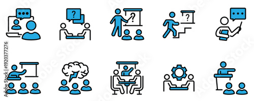 Teacher Lecturing Students in Classroom Setting Icons