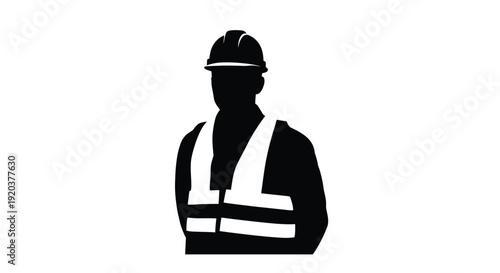 Silhouette of a construction worker wearing a hard hat and safety vest