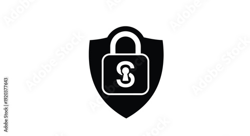 Black shield icon with a padlock symbol representing security and data protection