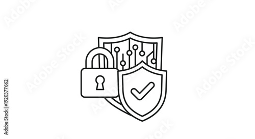 Cybersecurity shield with lock and checkmark representing secure data protection