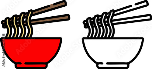 Japanese Ramen or Noodle Soup in Red Bowl,